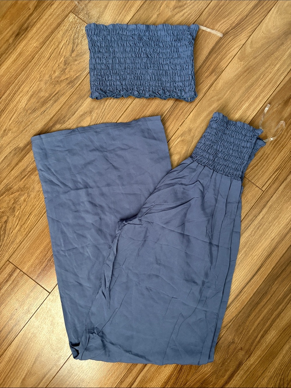 Smocked  Halter Top Pant Set in Slate Blue